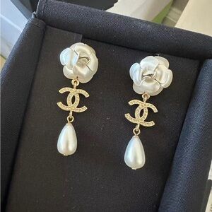 Authentic Chanel Camellia CC earrings